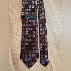 New NWT Kenneth Roberts platinum men’s silk tie brown geometric